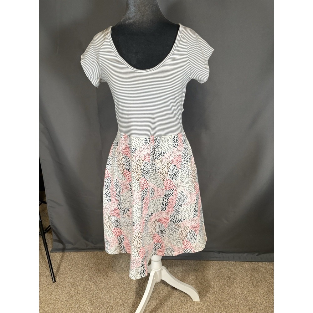 Pact Organic Cotton Fit & Flare Crossover Back Dress Size L Striped Mixed Print - Picture 2 of 10